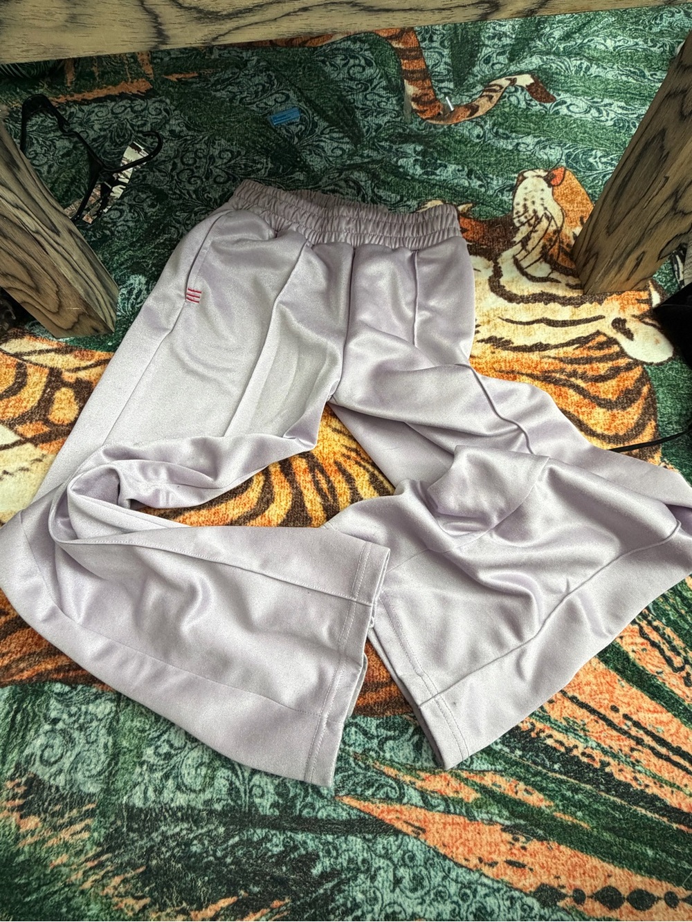 wide leg metallic lavender pants